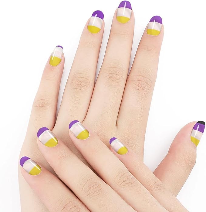 WUXEKZO 5 Pcs Nail Decals Stickers Self Adhesive Nail Supply Nail Stickers Set for Girls Manicure Salon, Non Binary Flag Nails Stickers Wraps Decals