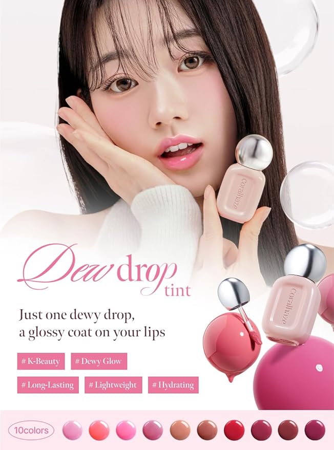 CORALHAZE Dew Drop Tint #208 Lure 4.5g, Glossy, Lightweight Lip Stain, Glass-Like, High Shine, Moisturizing Lip Oil, Long Lasting Color, Hydrating Gloss, Dewy Finish, Korean Beauty Makeup