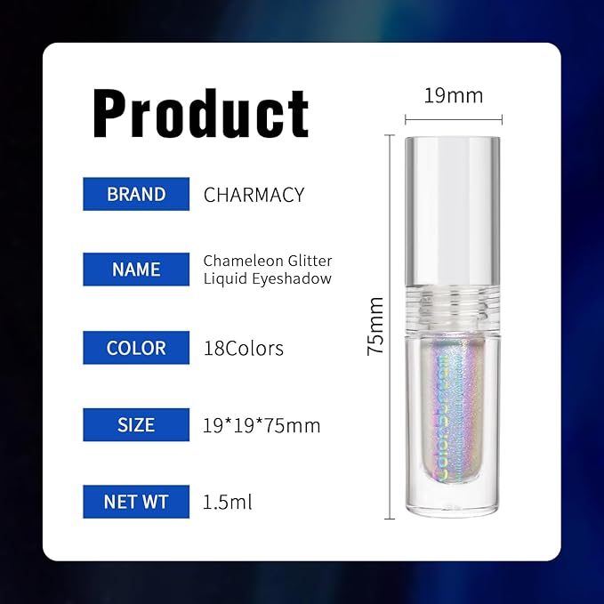 CHARMACY Multichrome Liquid Metallic Eyeshadow, Chameleon Shifting Color, Holographic Glitter Eyeshadow, Long Lasting Wear, Vegan Eye Topper for Party, Daily Makeup #02