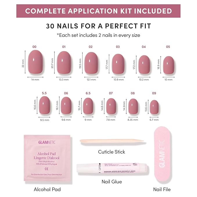 Glamnetic Press On Nails - Mauve Mood | Short Round Muted Purple Fake Nails, Salon Quality Nails | 12 Sizes - 30 Nail Kit with Glue