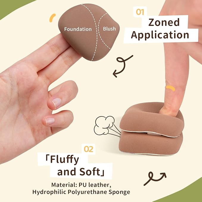 2-Pack Cute Sleepy Pig Makeup Sponge Oxygen-Finish Makeup Sponge for Liquid Foundation & Cream Blush, 85° Angled Tip, Hydrophilic PU for Sheer & Natural Makeup, Buildable Coverage Sponge