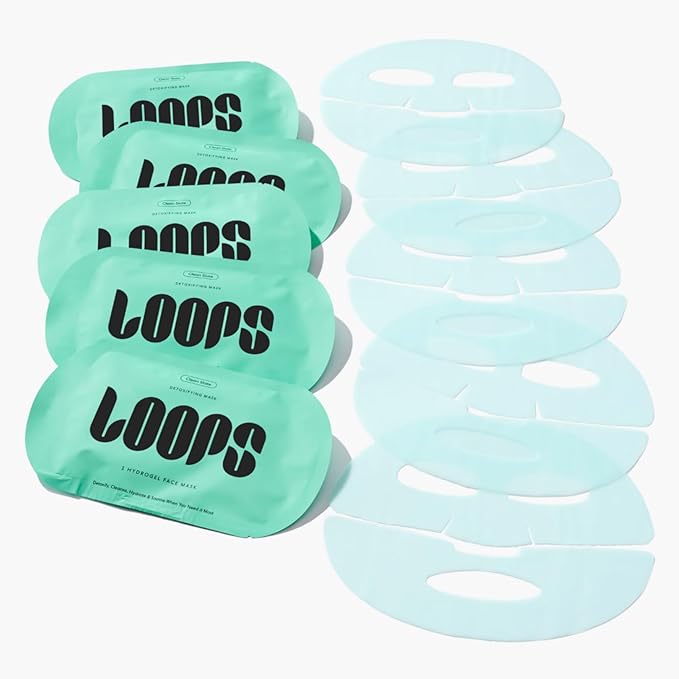 LOOPS CLEAN SLATE - Detoxifying Hydrogel Face Mask - Detoxify, Cleanse & Soothe - Deeply Purifying and Super Hydrating - Minimizes the Look of Pores - Gifts for Women, Stocking Stuffer - 5 pc