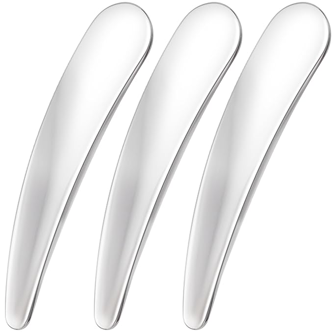Pndeyo 3pcs Mini Metal Makeup Spatula, Reusable Cosmetic Cream Spatulas Spoon, Skincare Scoop Applicator Facial Massage Beauty Tools for Mixing and Sampling Face Eye Cream- Silver