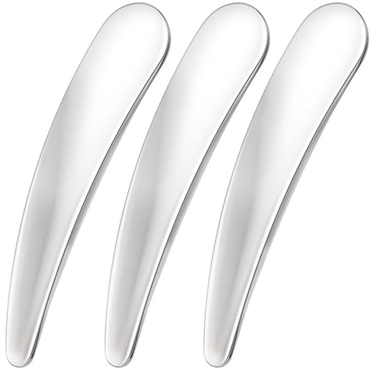 Pndeyo 3pcs Mini Metal Makeup Spatula, Reusable Cosmetic Cream Spatulas Spoon, Skincare Scoop Applicator Facial Massage Beauty Tools for Mixing and Sampling Face Eye Cream- Silver