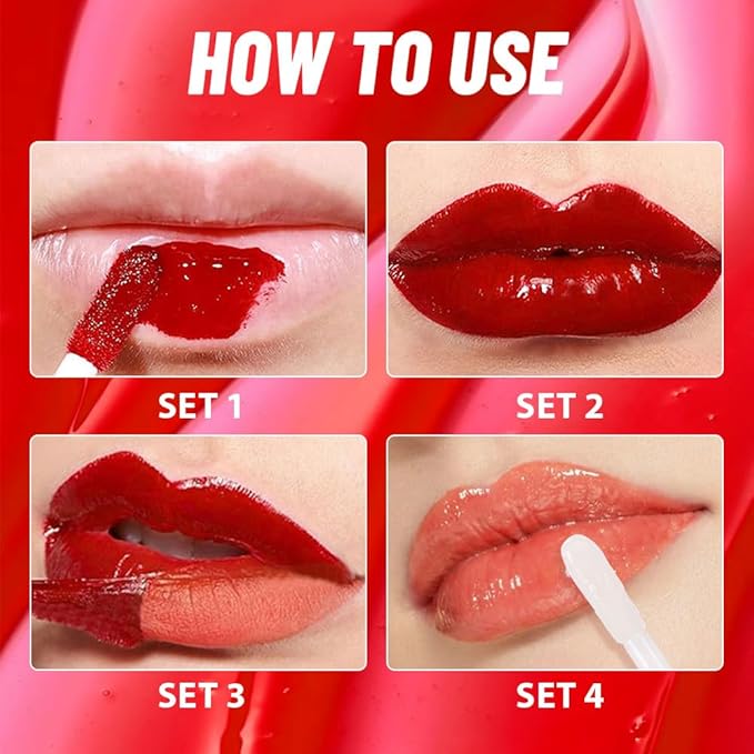 JUAAZIN 2Pcs Lip Stain Peel Off Lip Gloss oil Dual-Ended Combo, Lips Liner Stain Peel Off Masque, Long Lasting & Waterproof, Transfer-Proof Lip Tint Stain with Lip oil for All Skin Type 01#+04#