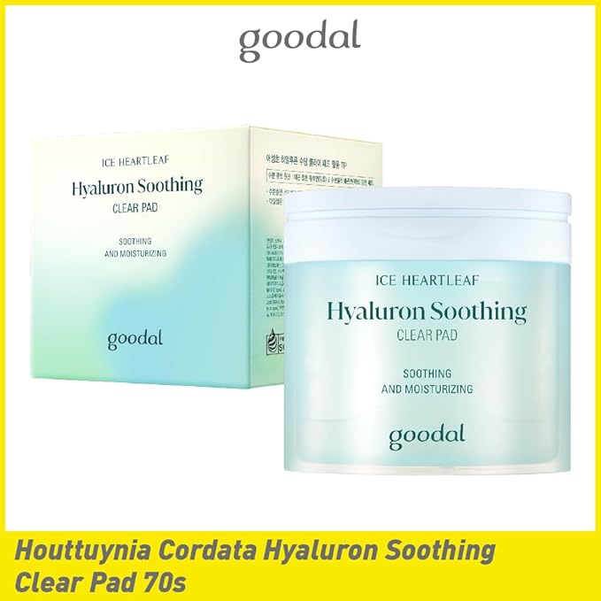 GOODAL Heartleaf Houttuynia Cordata Hyaluron Soothing Clear Pad 70 Sheets, Calming Redness Relief Daily Facial Toner Pad for Sensitive Skin, Korean Skin Care, Instant Cooling