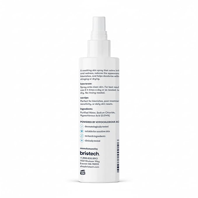 BRIOTECH Topical Skin Spray, Hypochlorous Acid Spray for Sensitive Skin, HOCl Facial Mist, Full Body Support Against Irritation, Calm Redness, Soothe Foot & Scalp, 4 oz