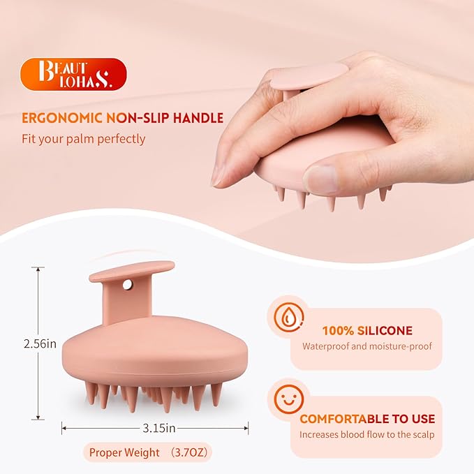 BEAUTLOHAS. Silicone Scalp Massager Shampoo Brush for Shower, Scalp Scrubber with Soft Bristles for Hair Growth & Dandruff Treatment, Wet Dry Hair Massager for All Hair Types of Women (2 Pink)
