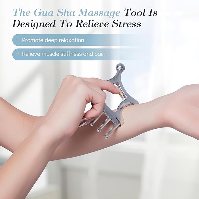 Gua Sha Tool with Handle,5in1 Scalp Massage Tool for Head&Face&Body, Protable Scalp Comb Guasha Tool for Deep Relaxation and Relieving Fatigue & Pain, Acupressure and Trigger Point Tool for SPA