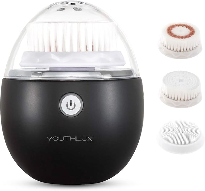 Pure Radiance, Vibrating Facial Cleansing Brush, Electric, 3 Modes, 3 Brush Heads (2 Bristle,1 Silicone), Waterproof, Rechargeable, Smart Timer, Exfoliating, Massage (Black)