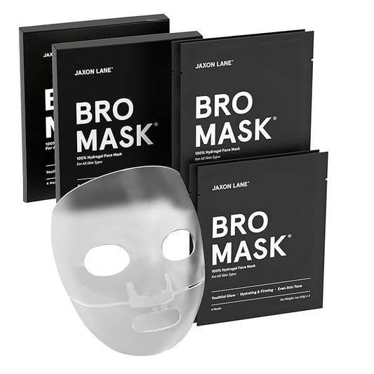 JAXON LANE BRO MASK Premium Korean Face Mask for Men (4 Pack) - Anti Aging Sheet Masks w/Hydrogel, Vitamin C, Hydrolyzed Collagen, & Hyaluronic Acid - Perfect Skin Care for Men