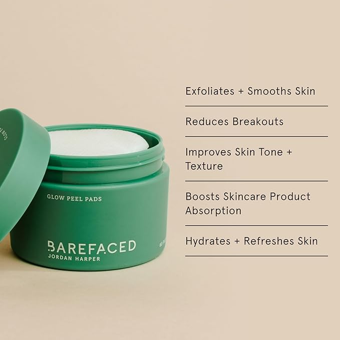 Barefaced Glow Peel Pads (60 Count) - Deep Exfoliating Face & Body Pads with 15% Glycolic Acid, Squalane & Vitamin E - Smooths Texture, Reduces Breakouts & Fine Lines