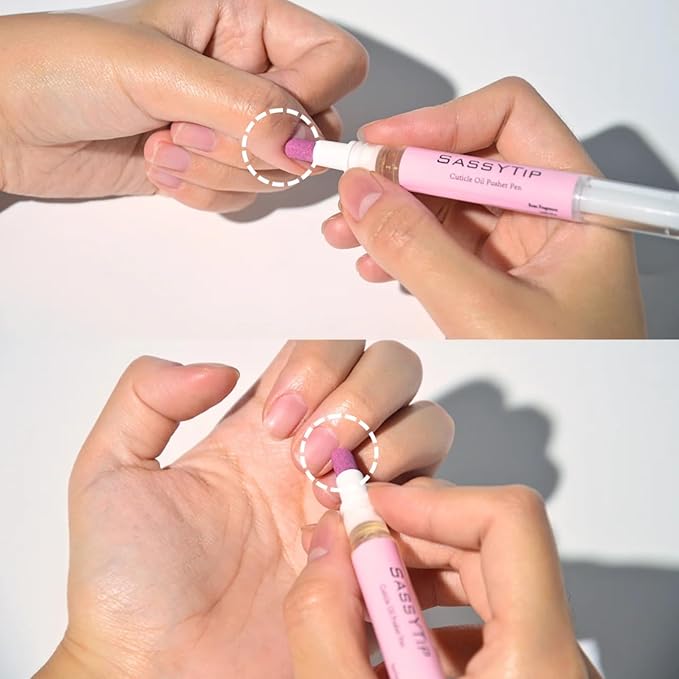 SASSYTIPCeramic Cuticle Pusher & Oil Pen, 2ml Rose/Lavender Scented Nail Care Pen, Gentle Cuticle Remover for Dry & Damaged Nails, Hangnails, Moisturize Strengthen Brighten (Pink&Purple)