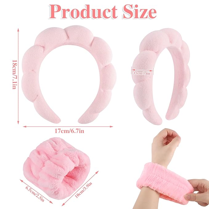 WSICSE Sponge Pink Spa Headband for Washing Face, Valentines Skincare Headbands Puffy Padded Keep Hair Dry Self Care Gifts for Women