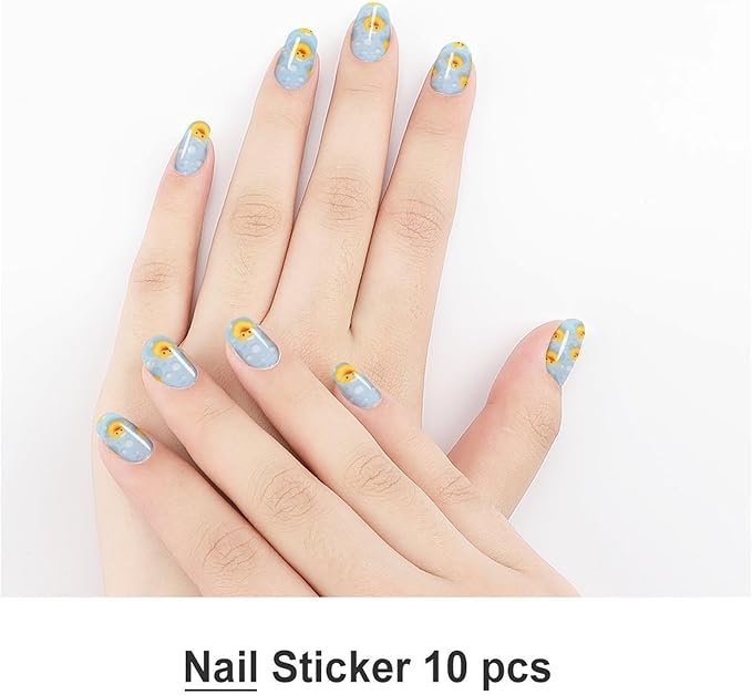 WUXEKZO Self Adhesive Nail Art Stickers Nail Supply Nail Stickers Set for Salon Nails Accessories (5 Sheets Yellow Rubber Ducks Bubbles White Nails Stickers Wraps Decals)