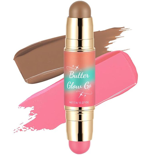 Dual-Ended Blush and Bronzer Stick – 2-in-1 Creamy Face Cheeks Contour Makeup, Smooth Hydrating Formula, Buildable Color for Natural Radiant Glow Beauty For Women (Sunkissed Rose)
