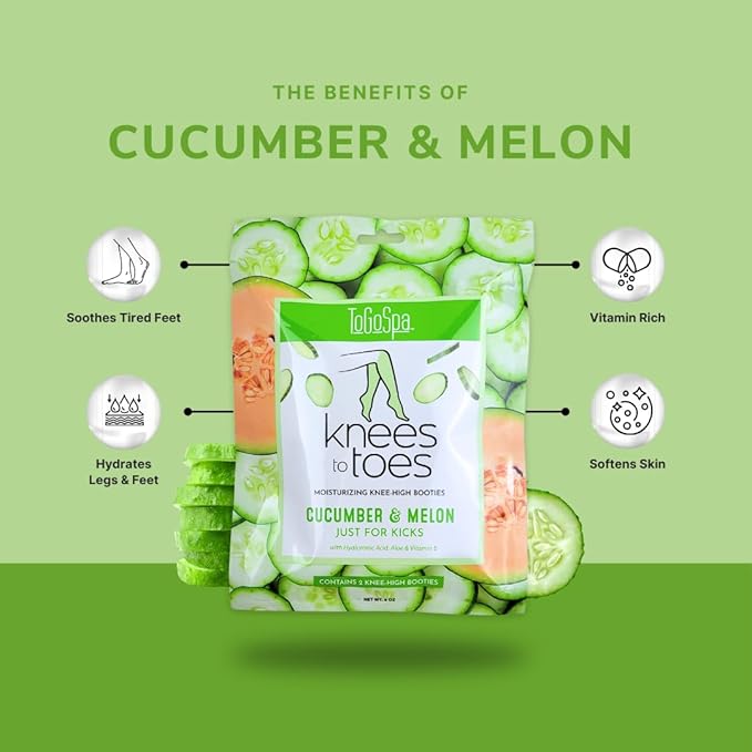 ToGoSpa, Knees To Toes, Foot Mask For Dried Cracked Feet, Exfoliating Moisturizing Foot Mask Socks With Cucumber And Melon, Encourage Deep Relaxation