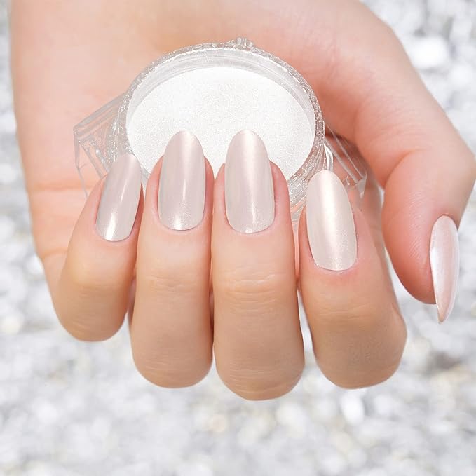 Artdone 2PCS White Pearl Chrome Nail Powder,Iridescent Aurora Powder Metallic Mirror Effect Pigment Pearlescent Mermaid Pigmen for Nail Art Manicure Decoration Sets