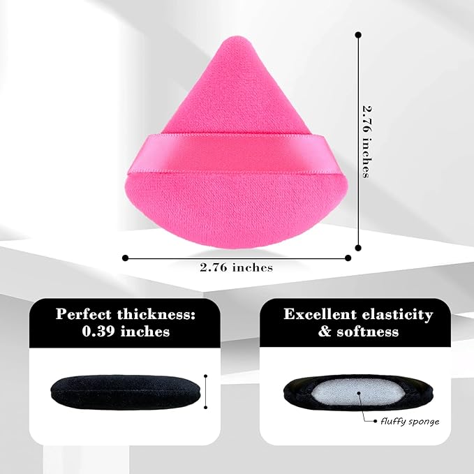 RAREIUS 8pcs Triangular Powder Puff Face Soft Velvet Makeup Puff for Loose Powder Body Powder Makeup Sponge for Contouring Wet Dry Foundation Blender Sponge Beauty Makeup Tool.(Rose Red)