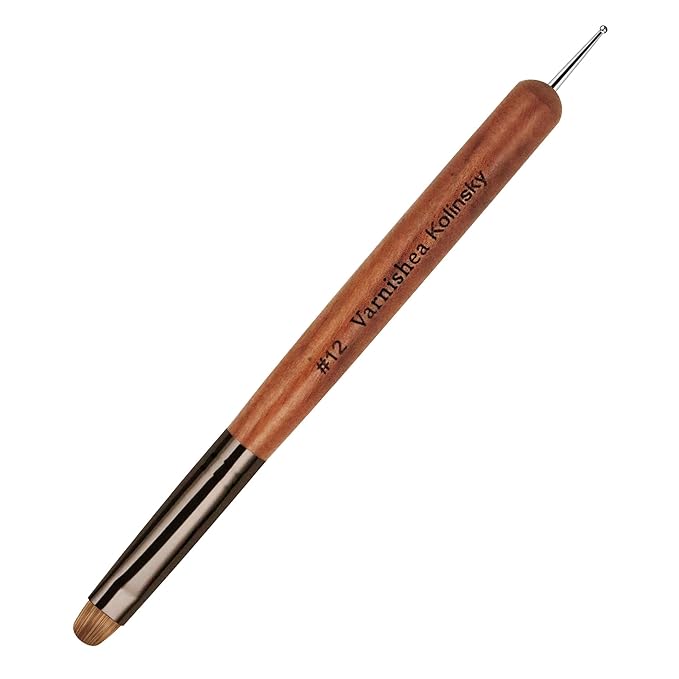 varnishea 100% Pure Kolinsky Hair French Tip Nail Art Brush Sandalwood Handle Gel Acrylic Nail Dotting Tool for Manicure Clean Up and Dotting Manicure Tool Professional Nail Brush - Size 12, 1.0 Count