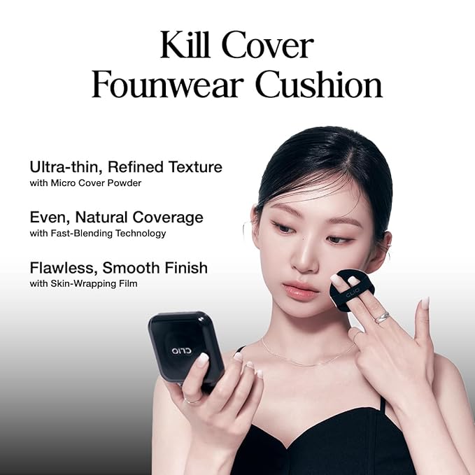 CLIO Kill Cover Founwear Cushion Foundation, Flawless Full Coverage with Matte Finish, Covering Pigmentation and Blemish, Long-Lasting, Creamy Lightweight Texture, Korean Cushion (21N LINEN)