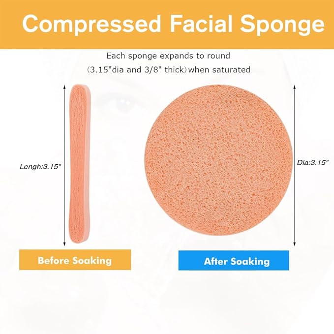 Mgiflw Compressed Facial Sponge,Reusable Makeup Blender 60 Count,Soft Round Wash Sponges for Estheticians Makeup Removal,Face Cleansing Exfoliating Compress Spa Pads for Women,Orange