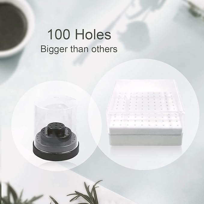 Nail Drill Bits Holder, CORFULRA Nail Organizer Box for Nail Drill Bits, Large Space Container Case for Drill Bits, 100 Holes Dustproof Displayer Box of Nail Supplies for Nail Tech, White