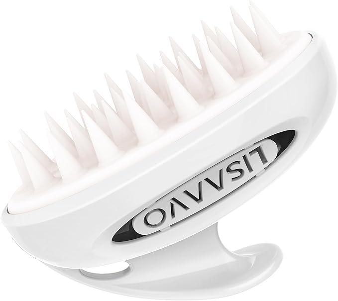 LISAAVO Scalp Massager Brush, with 3 Replacement Heads, 3 Softness for Selection, Shampoo Brush for Relaxing, Deep Cleansing Exfoliator & Soothes itching - Wet/Dry Use for All Hair Types, White