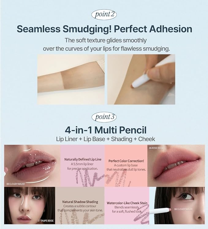 Heart Percent Dote On Mood Lip Liner Pencil, Long-Lasting Creamy Lip Crayon Smooth Lipliner Retractable Lipstick Overlip Line Color 0.8g, #06. Rose Beige