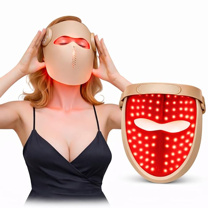 Red Light Therapy for Face – FSA Eligible LED Face Mask with Red, Blue, Near-Infrared Light – Wireless Light Therapy Mask for Face – 3 Light Modes, Adjustable Timer and Brightness