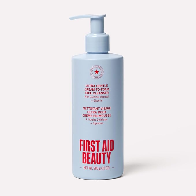 First Aid Beauty Ultra Gentle Cream-to-Foam Facial Cleanser – Makeup Removing Face Cleanser - Face Wash with Colloidal Oatmeal & Glycerin, for Sensitive, Acne & Blemish-Prone Skin, 10 oz
