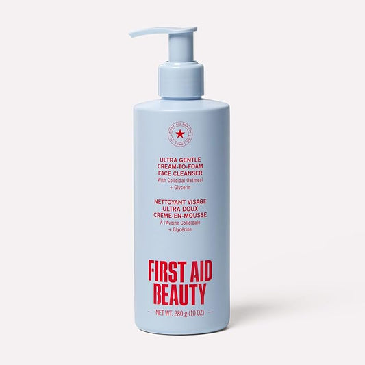 First Aid Beauty Ultra Gentle Cream-to-Foam Facial Cleanser – Makeup Removing Face Cleanser - Face Wash with Colloidal Oatmeal & Glycerin, for Sensitive, Acne & Blemish-Prone Skin, 10 oz