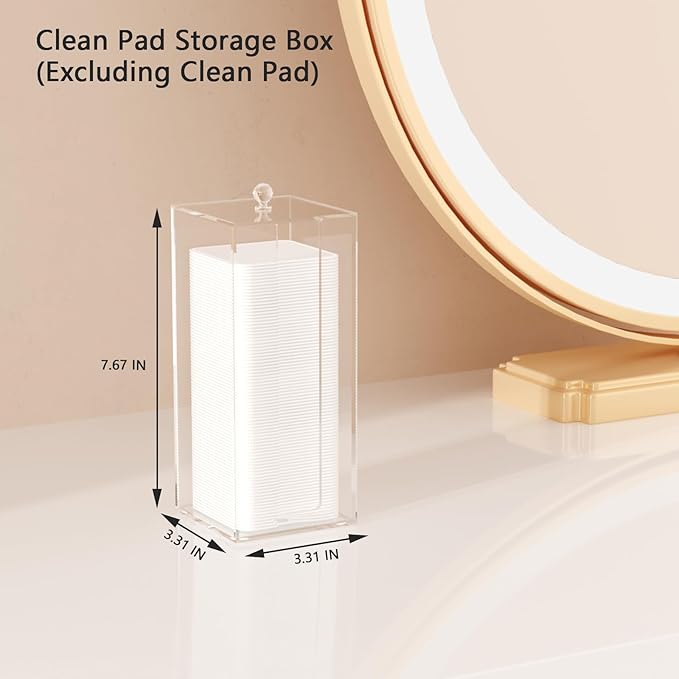 JHJFRAWY Acrylic Clean Pad Storage Box for Clean Skin Club, Cotton Pad Dispenser, Square Rounds Cotton Pad Holder (Pad Not Included) - Vertical with Lid