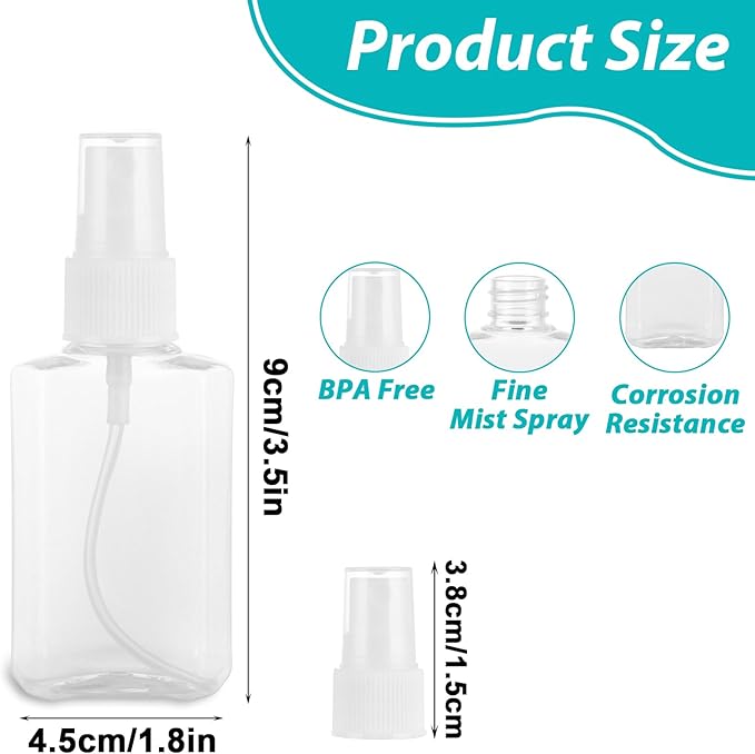 QTLCOHD 100 Pack 2 Oz Mini Travel Size Spray Bottles with Cap Clear Perfume Bottles Refillable Empty Tiny Spray Bottle for Perfume Liquids Essential Oils