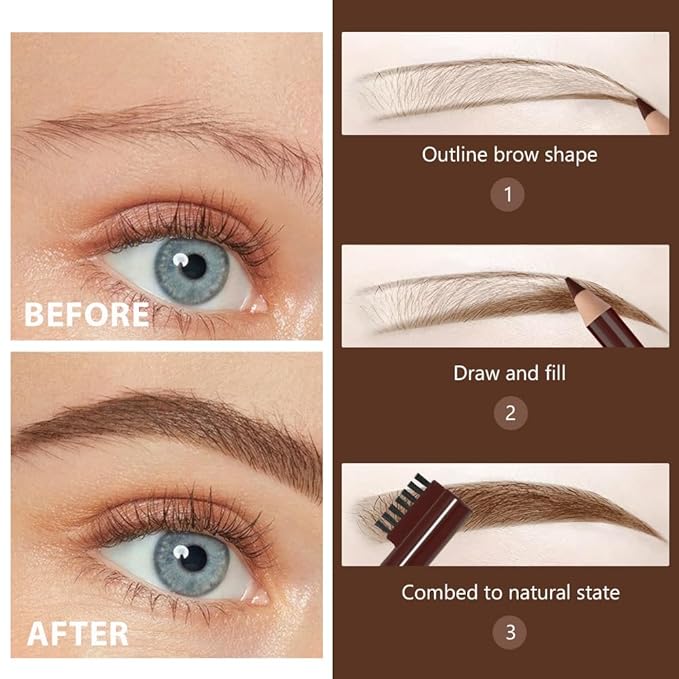 Eyebrow Pencils for Women with Sharpener, 6Pcs Hard-Core Wooden Eye Brow Eye Liner Pencils for Beginner Makeup, Waterproof & Sweat-Proof (6Pcs-Brown)
