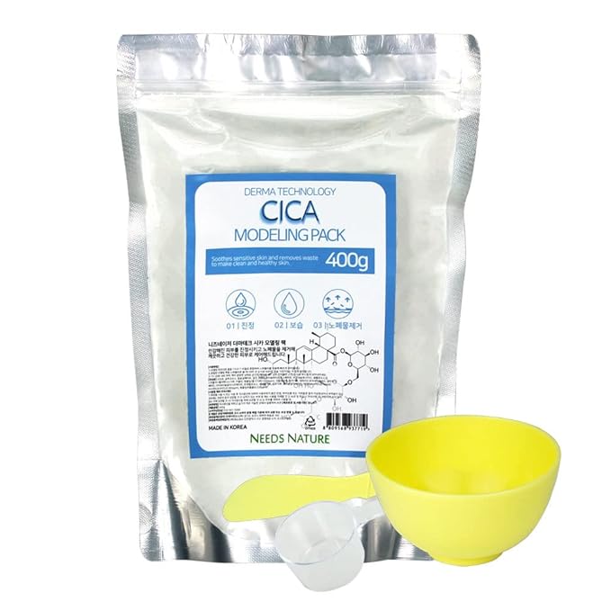 Modeling Mask with CICA for Face – NEEDS NATURE | Soothing & Redness Relief Peel-Off Rubber Mask | Korean Skincare | Home Spa Treatment | 400g Powder Pack with Mixing Tools