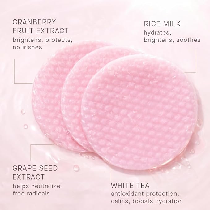 ARCONA Cranberry Triad Milky Toner Pads – Vegan Milky Toner for Face | Brightening & Hydrating Rice Toner for Face | Phyto-Nutrients & Essential Fatty Acids (45 Count)