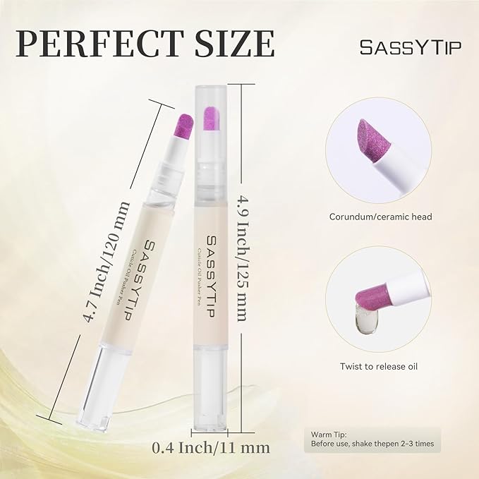 SASSYTIP Ceramic Cuticle Pusher & Oil Pen, 2ml Rose/Lavender/Fragrance Free Scented Nail Care Pen, Gentle Cuticle Remover for Dry & Damaged Nails, Hangnails, Moisturize Strengthen Brighten (Beige)