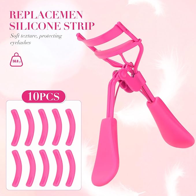 ODELY Eyelash Curler with Pads, Lash Curler 2 Pcs with 10 Extra Silicone Replacement Pads, Comfortable Grip for Effortless Curling – Eyelashes for The Perfect Eye Contour (Light Pink)