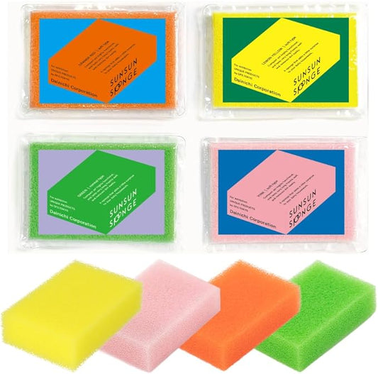 SunSun Sponge Kitchen Sponges, Made in Japan All Surface Scratch-Free Odor Resistant Durable Long-Lasting Sponge for Dishwashing, Pastel Color, 4 Count