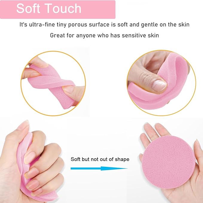 Mgiflw Compressed Facial Sponge,Reusable Makeup Blender 60 Count,Soft Round Wash Sponges for Estheticians Makeup Removal,Face Cleansing Exfoliating Compress Spa Pads for Women,Pink