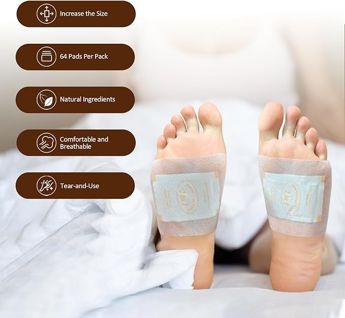 TEWEAE Foot Pads for Better Sleep, 64 Pads Natural Bamboo Vinegar - No Off - Improves Sleep and Relaxation - Premium Foot Care Good Night Foot Patches (2 in 1 Design)