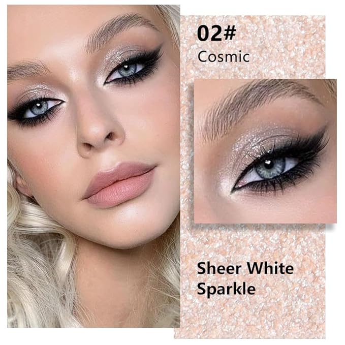 Glittler Single Eye Shadow Palette Makeup, Sheer White Sparkle Shimmer Monochrome Eyeshadow For Older Women, Pigmented Waterproof Sombras Para Ojos, Vegan, Talc, Paraben & Cruelty Free, 02