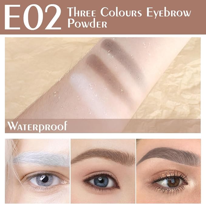 3 Colors Eyebrow Powder Kit for Women, Long-Lasting Waterproof Matte Brow Powder, Eye Brow Powder with 2 Double-ended Eyebrow Brush, Purse-Friendly Compact (A02#Smoky Gray, 1Pcs)