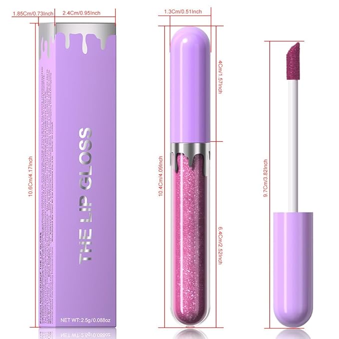 Hxssll Glitter Liquid Lip Gloss,Lavender Shimmer Lipstick, Waterproof Shimmer Lip Stain Lip Glaze, High Shine Long Lasting Shiny Lip Color Makeup 04#