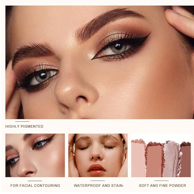 5 Color Eyeshadow Palette, Matte and Shimmer Powder Makeup, Highly Pigmented Blendable Shadows, Long-Lasting Waterproof, Natural Nude Brown Pink Shades C05