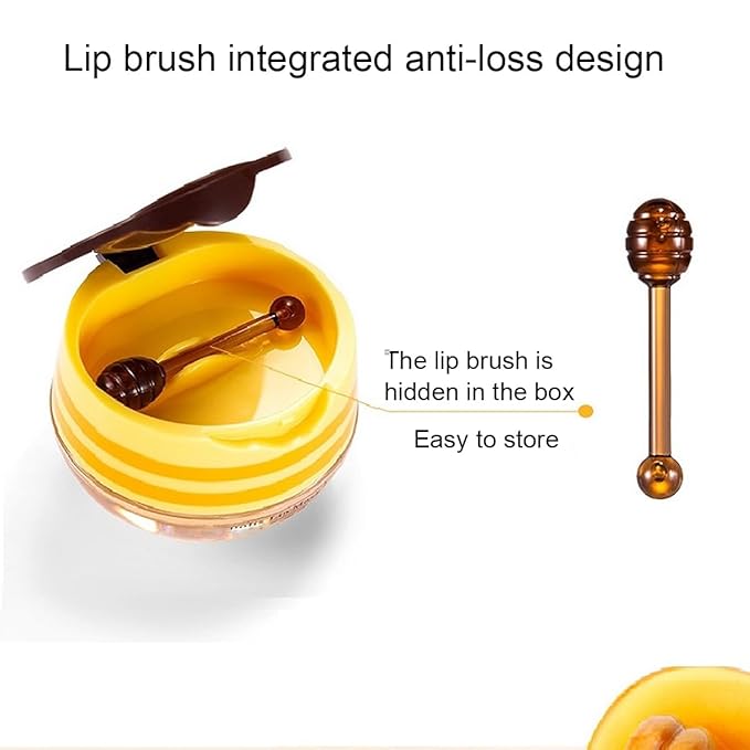 4 PCS Bee Lip Balm Honey Pot,Propolis Lip Mask Moisturizing,Reduces Lip Lines,Sleeping Lip Balm Prevention Dry and Cracked, Lip Scrubs Exfoliator (Honey & Strawberry & Watermelon & Apple Lime)