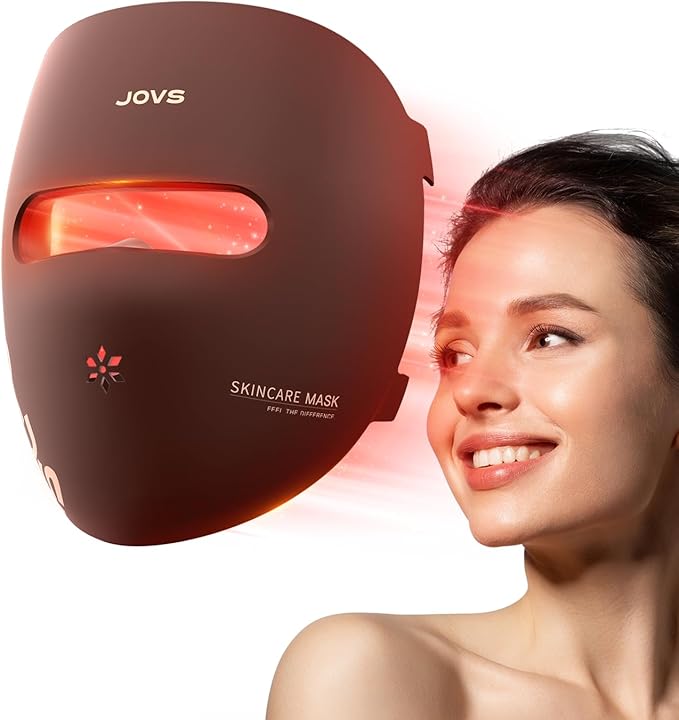 JOVS 4D Red Light Therapy Mask for Face with 4 Color Light Modes, Breathable Wireless 328 LEDs Face Mask with 850NM Near-Infrared Light, Portable LED Face Mask Light Therapy with Timer for Home Travel