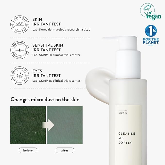 SIORIS Cleanse me softly milk cleanser, Citrus scent, Vegan, Daily gentle skin cleanser, natural citrus 62.6% water, Macadamia seed oil, cleansing milk for dry and sensitive skin