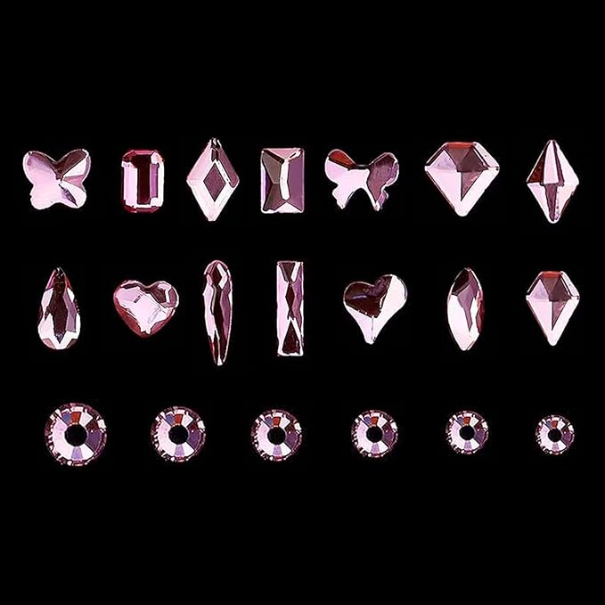 Yzzseven 14 Types of 700 Pink Diamonds + 1500 Flat Rhinestones Mix 20 Styles Flatback DIY Crafts Rhinestone Crystals 3D Ornament‌s Flat Back Stones Set + Tweezers + Drill Pen
